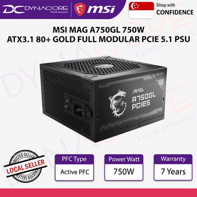 MSI MAG A750GL 750W ATX3.1 80+ GOLD FULL MODULAR PCIE 5.1 PSU - MSIMAGA750GLPCIE5