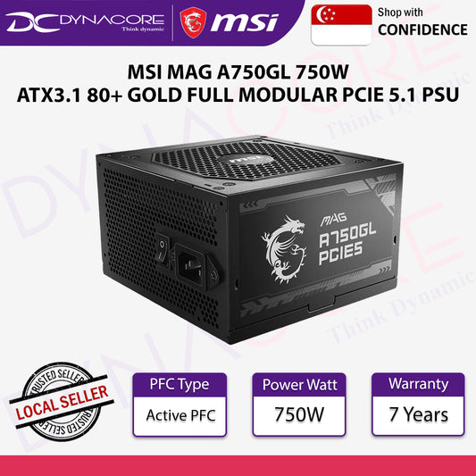 MSI MAG A750GL 750W ATX3.1 80+ GOLD FULL MODULAR PCIE 5.1 PSU - MSIMAGA750GLPCIE5