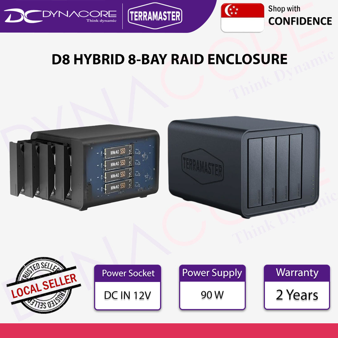 TerraMaster D8 Hybrid 8-Bay USB 3.2 Gen 2 RAID Enclosure - 6939236145503-CLR