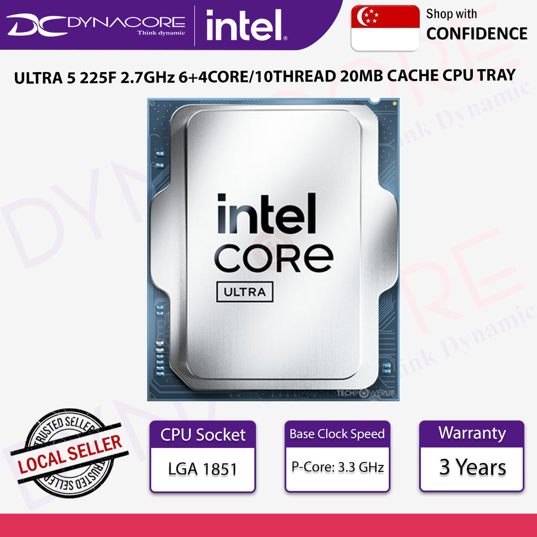 Intel Core Ultra 5 225F Desktop Tray Processor - 10 Cores, 10 Threads, 4.9 GHz Turbo, 20MB Cache - U5225FT