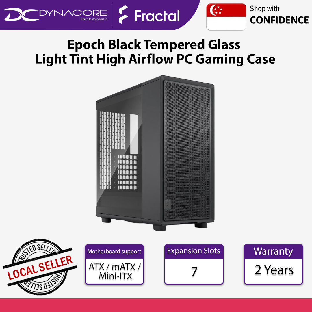 Fractal Design Epoch Black Tempered Glass Light Tint High Airflow PC Gaming Case - FDEPOCHBLKTG