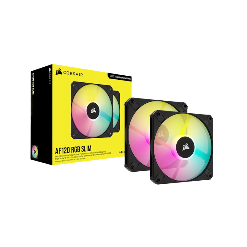 Corsair iCUE AF120 RGB SLIM 120mm PWM Fluid Dynamic Bearing Fan - Black Twin Pack CO-9050163-WW-840006693758