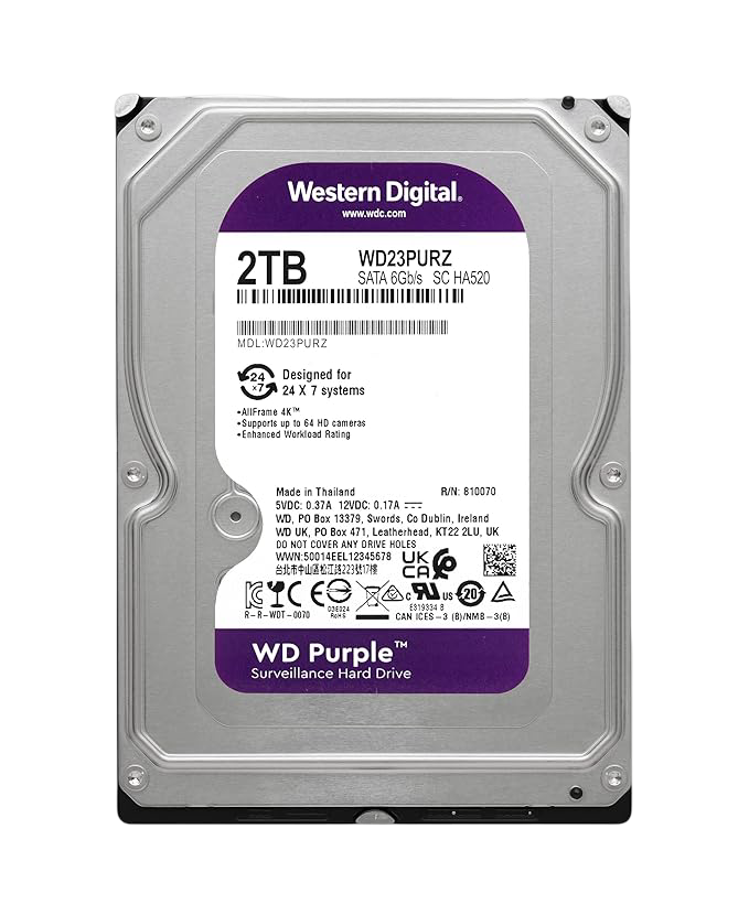 WD Purple 2TB 3.5" Surveillance SATA Hard Drive - 5400RPM, 64MB Cache, WD23PURZ - WD23PURZ