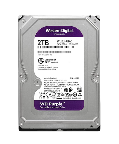 WD Purple 2TB 3.5" Surveillance SATA Hard Drive - 5400RPM, 64MB Cache, WD23PURZ - WD23PURZ