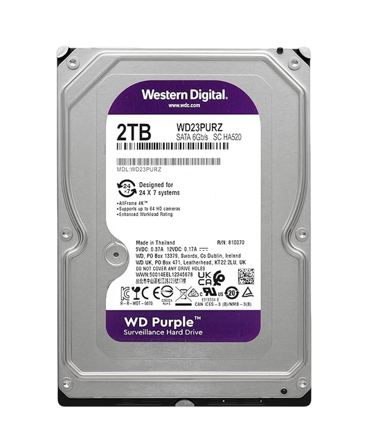 WD Purple 2TB 3.5" Surveillance SATA Hard Drive - 5400RPM, 64MB Cache, WD23PURZ - WD23PURZ
