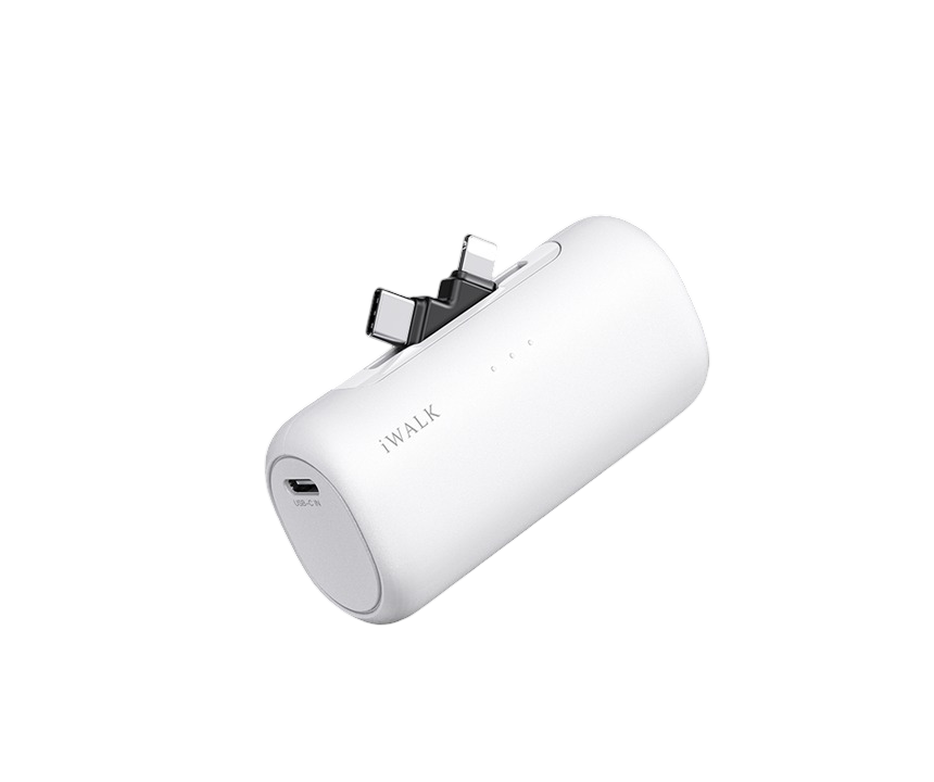 iWALK LinkPod Switch | USB-C and Lightning Plug Portable Charger 5000mAh Fast Charge - WHITE - 6952015430935