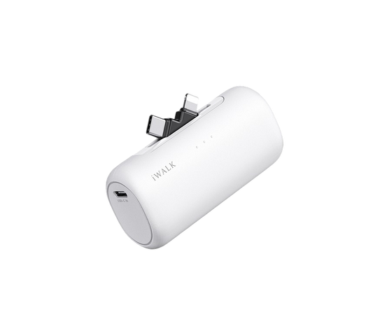 iWALK LinkPod Switch | USB-C and Lightning Plug Portable Charger 5000mAh Fast Charge - WHITE - 6952015430935