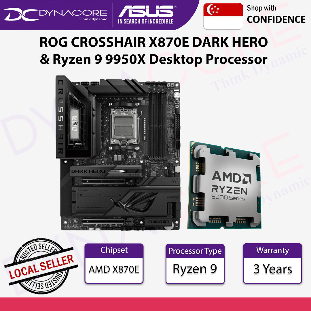 ASUS ROG CROSSHAIR X870E DARK HERO MOTHERBOARD & AMD Ryzen 9 9950X Desktop Processor