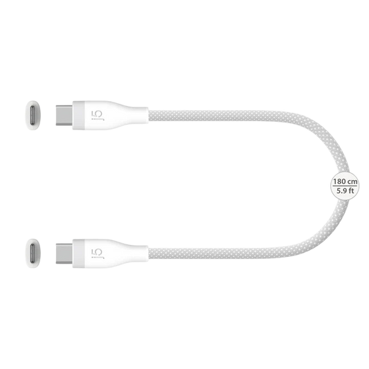 J5create USB-C 60W Ultra Soft Double-Braided Fast Charging Cable Pure White 5.9 ft 180 cm 480Mbps - 4712795088502