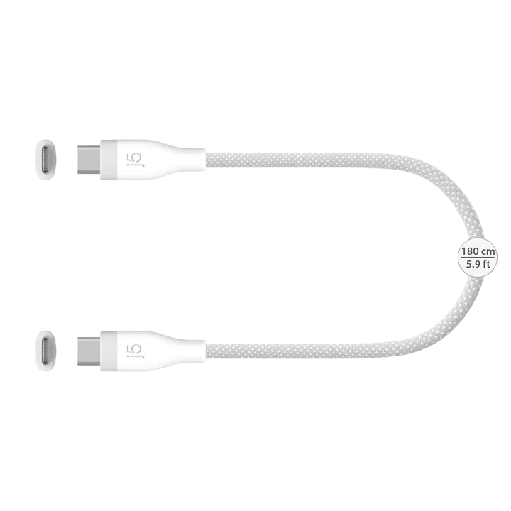 J5create USB-C 60W Ultra Soft Double-Braided Fast Charging Cable Pure White 5.9 ft 180 cm 480Mbps - 4712795088502