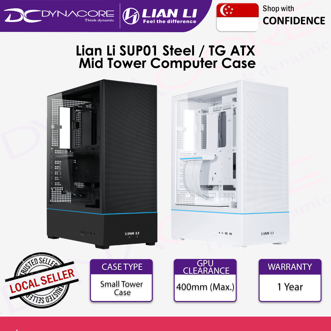 Lian Li SUP01 Steel / Tempered Glass ATX Mid Tower Computer Case - Black / White