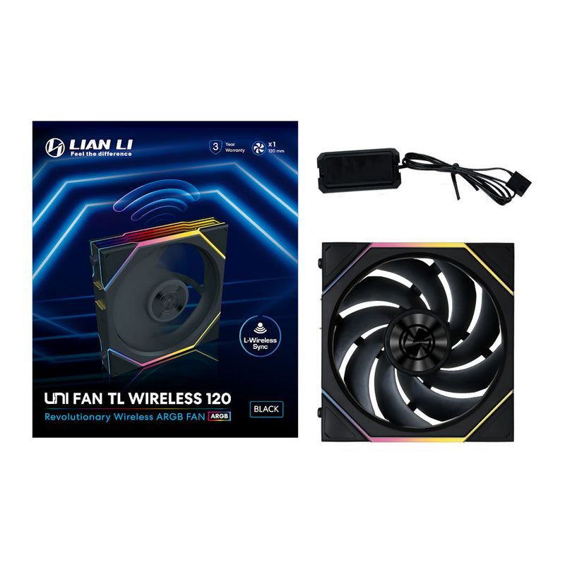 LIAN LI UNI FAN TL Wireless 120mm 1-Pack ARGB PWM Fan - Black / White