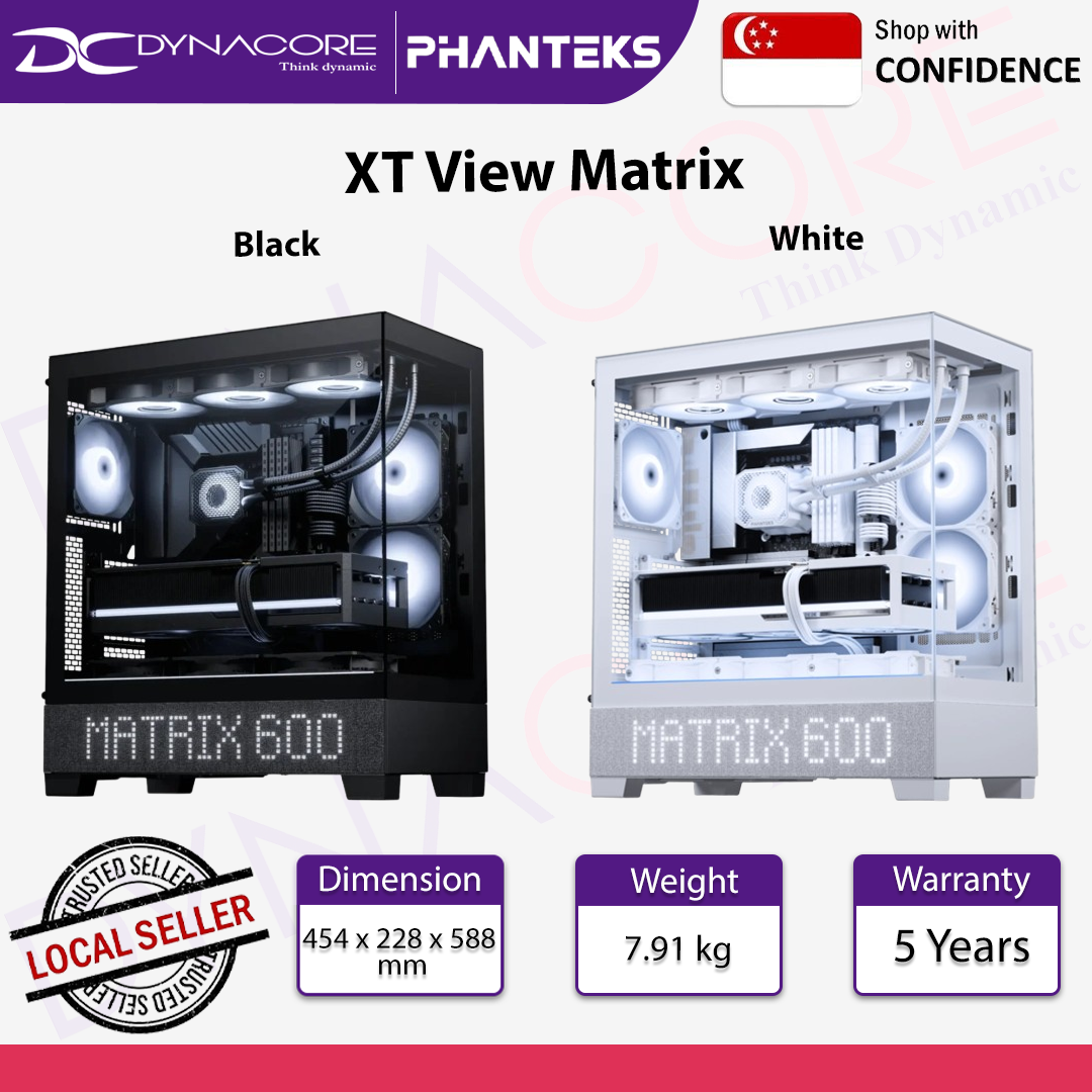 Phanteks XT View LED Matrix Mid-Tower ATX Gaming PC Case Tempered Glass - Black / White