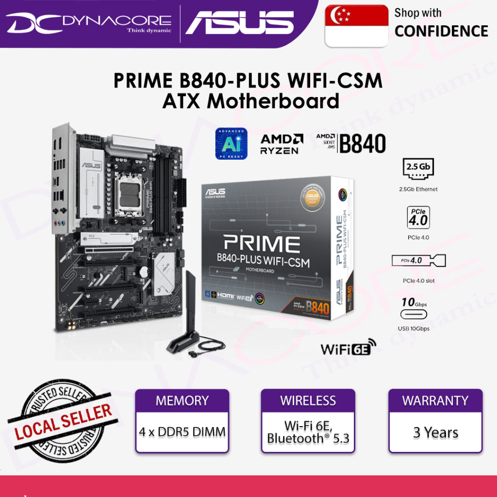ASUS PRIME B840-PLUS WIFI-CSM AM5 ATX MOTHERBOARD - 197105797284