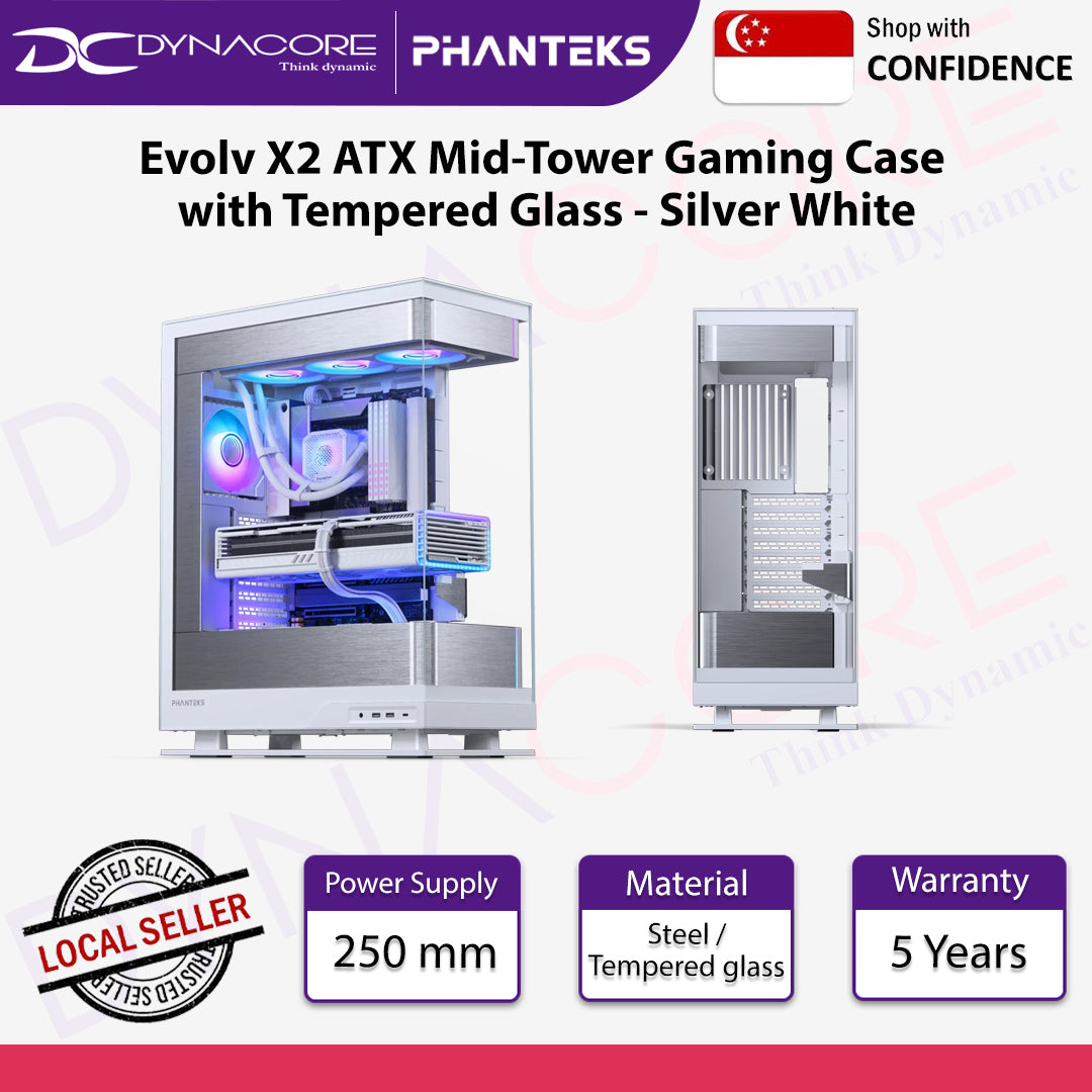 Phanteks Evolv X2 ATX Mid-Tower Gaming Case with Tempered Glass Silver White - PHANEVOLVEX2CHWHKLED