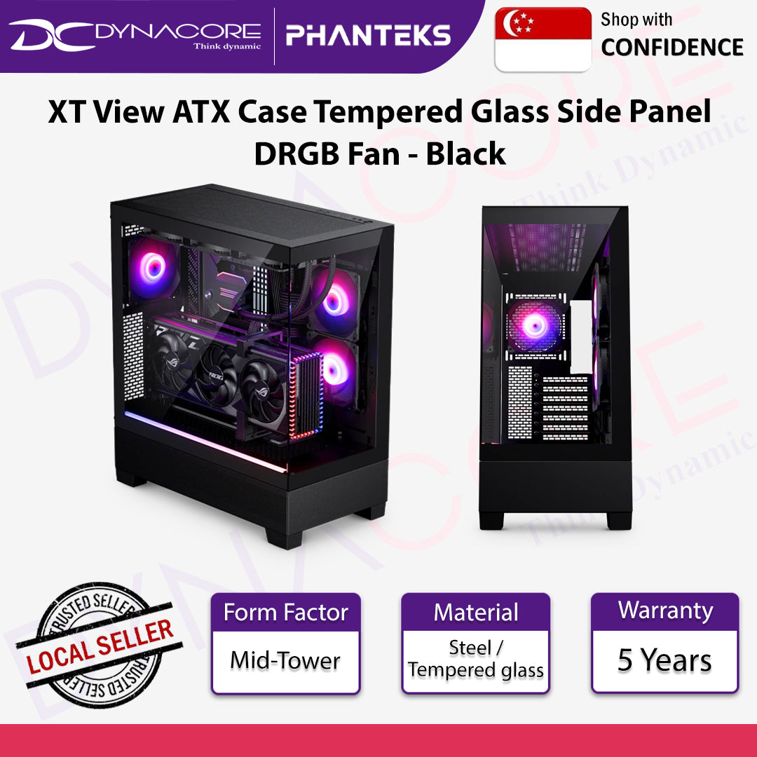 Phanteks XT View ATX Case Tempered Glass Side Panel 3x M25-120 DRGB Fan Black - PHAXTVIEWBLK