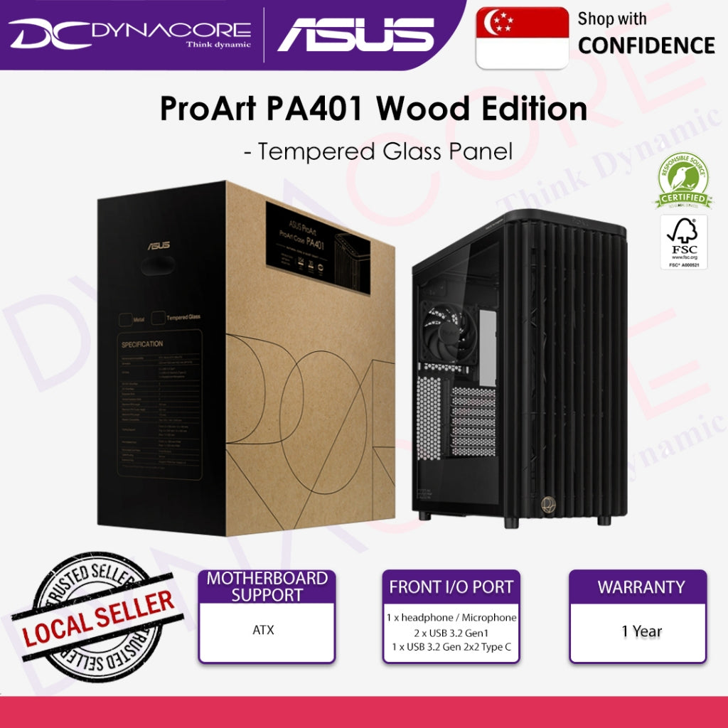 ASUS PROART PA401 WOOD EDITION TEMPERED GLASS PWM BLACK ATX CASING - 197105654648