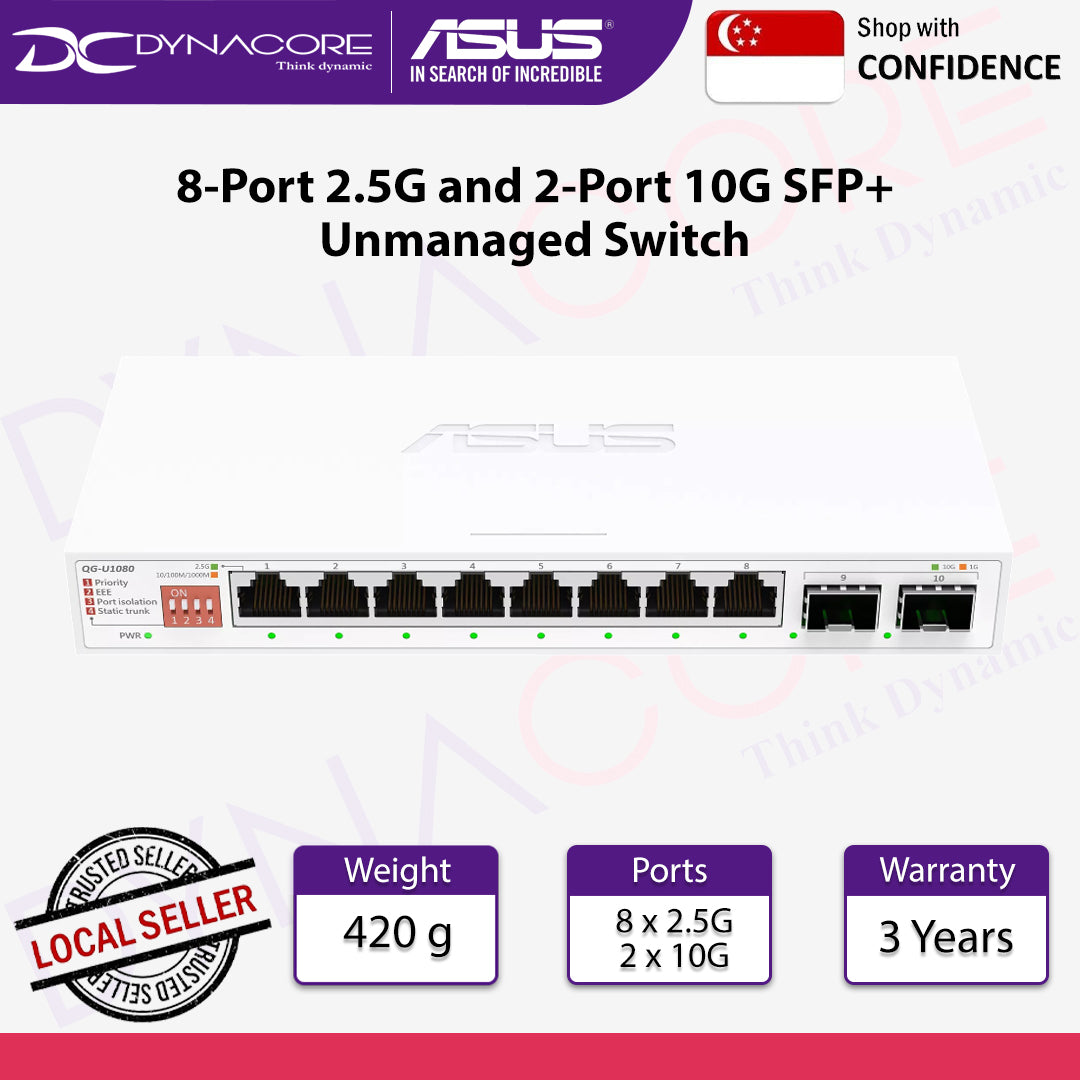 ASUS QG-U1080, 8-Port 2.5G and 2-Port 10G SFP+ Unmanaged Switch - 4711387868683