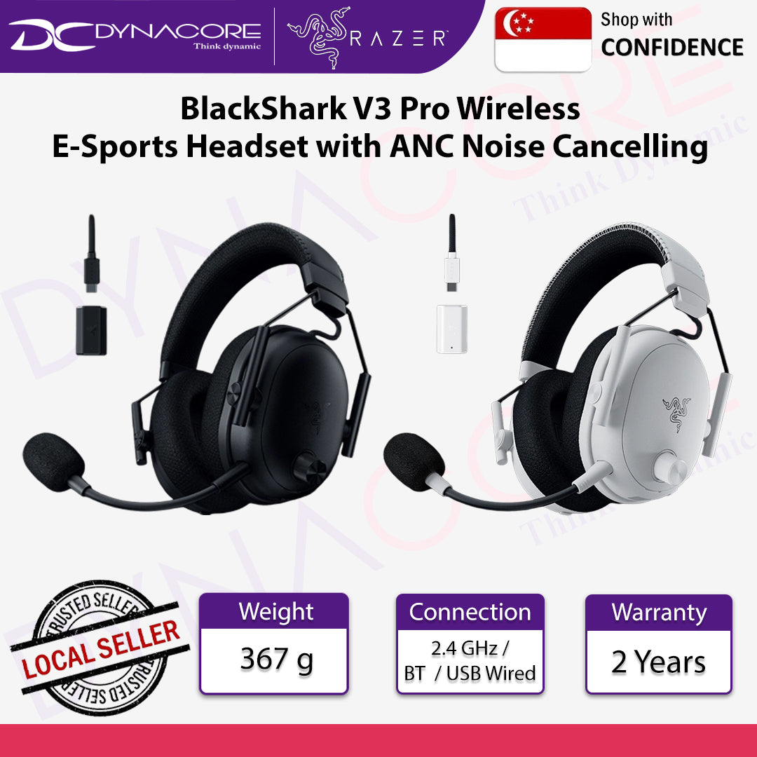 Razer BlackShark V3 Pro Wireless E-Sports Headset with ANC Noise Cancelling - Black / White - 8887910061152 / 8887910061176