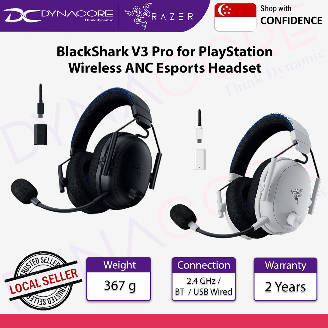 Razer BlackShark V3 Pro for PlayStation Wireless ANC Esports Headset - Black / White - 8887910061237 / 8887910061251