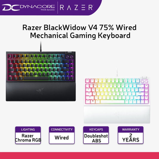 Razer BlackWidow V4 75% Wired Mechanical Gaming Keyboard - Black / White - 8887910072974 / 8887910072271