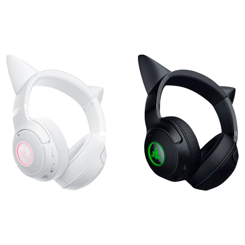 Razer Kraken Kitty V2 BT Wireless Bluetooth RGB Headset with Kitty Ears - Black / White Edition - 8887910060995 / 8887910061015