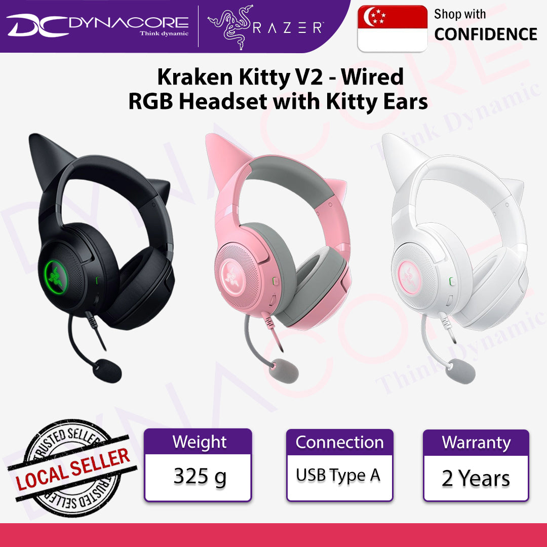 Razer Kraken Kitty V2 - Wired RGB Headset with Kitty Ears for Gaming - Black / Quartz / White - 8887910060254 / 8887910060278 / 8887910060971