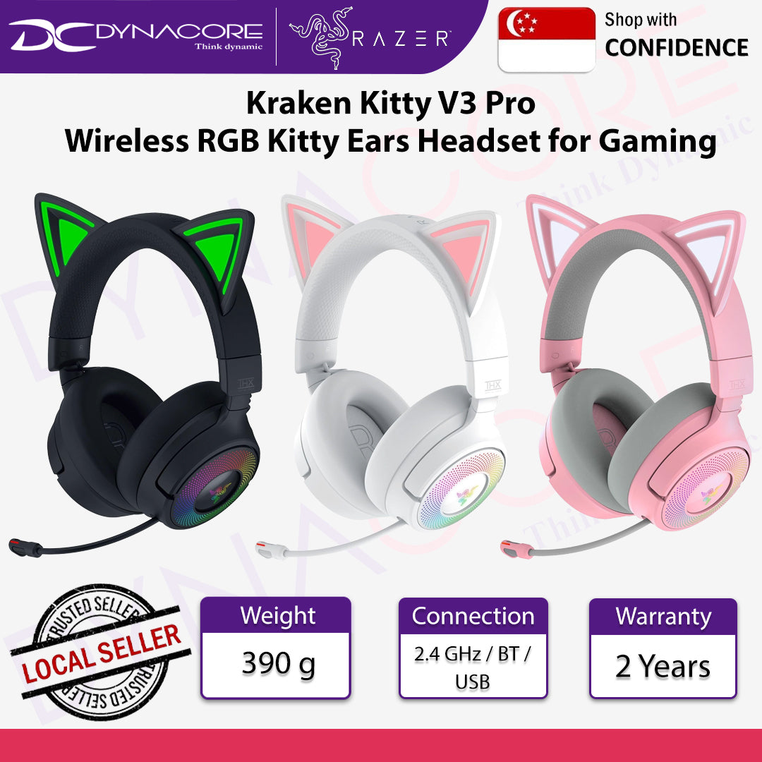 Razer Kraken Kitty V3 Pro Wireless RGB Kitty Ears Headset for Gaming - Black / White / Quart - 8887910061053 / 8887910061077 / 8887910061039