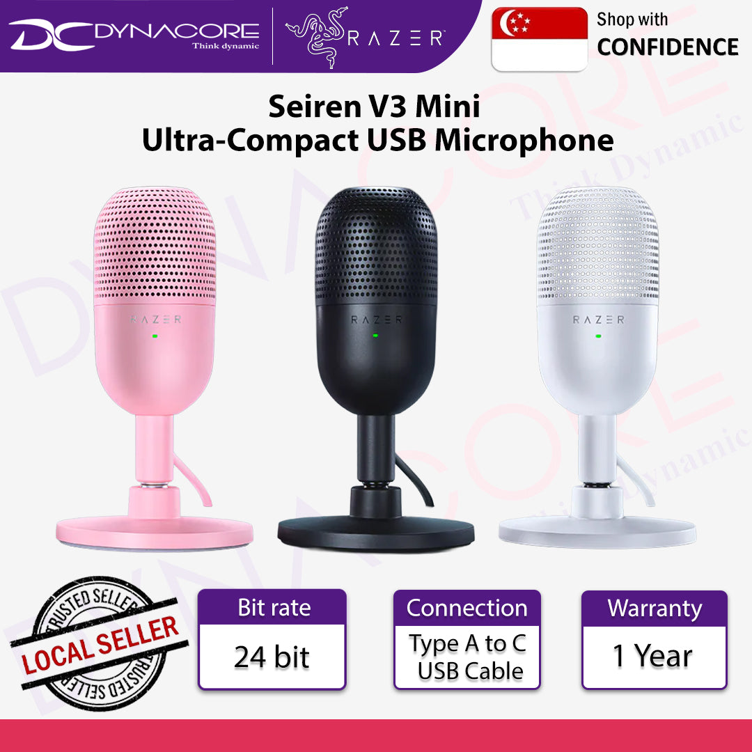 Razer Seiren V3 Mini Ultra-Compact USB Microphone - Quartz / Black / White - 8887910000403 /  8887910000380 / 8887910000427