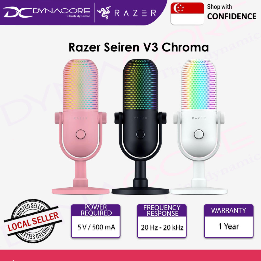 Razer Seiren V3 Chroma RGB USB Streaming and Gaming Microphone - Black / White / Quartz - 8887910000441 / 8887910000465 / 8887910000489