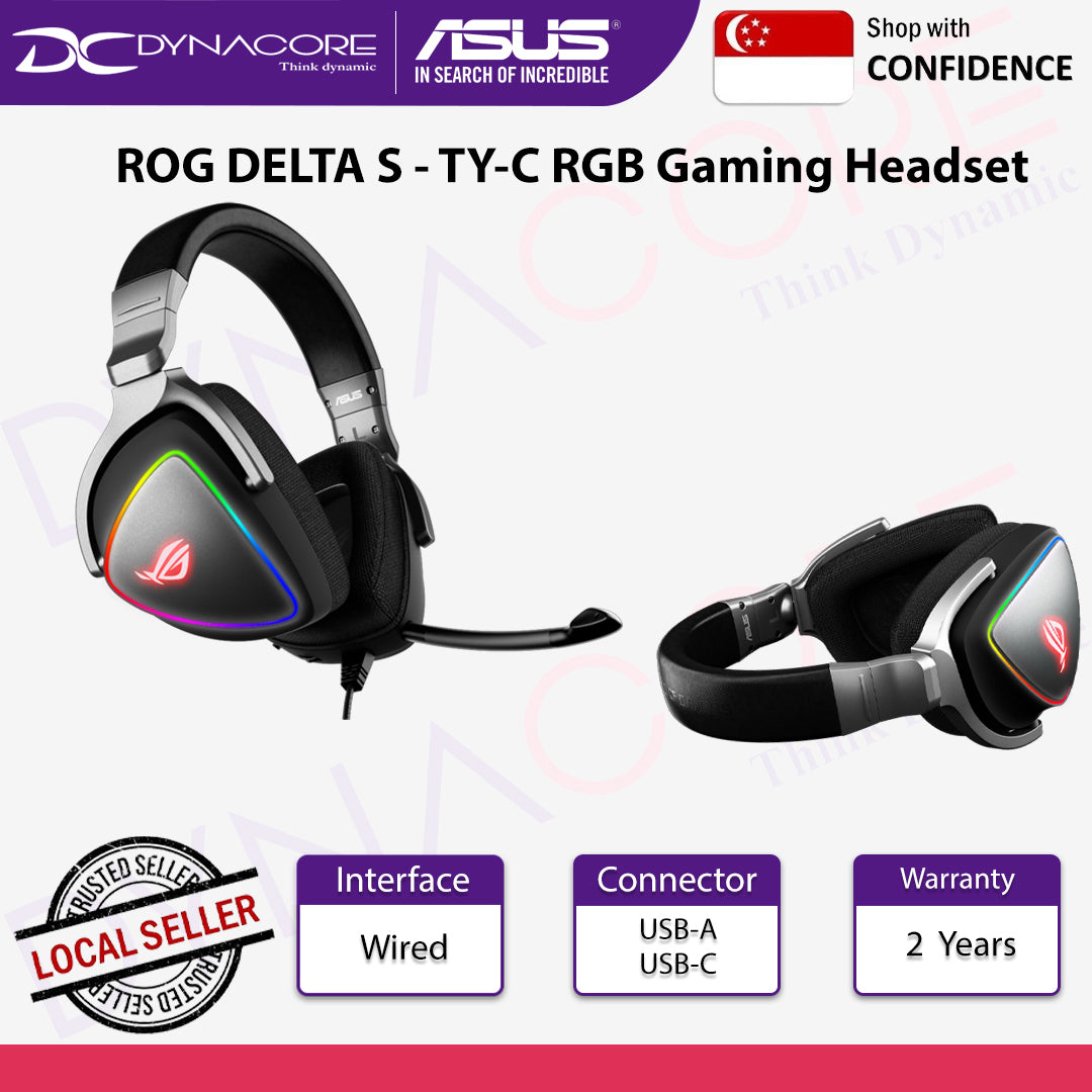 ASUS ROG DELTA S RGB gaming headset with Hi-Res ESS Quad-DAC, circular RGB lighting effect and USB-C - 192876659687