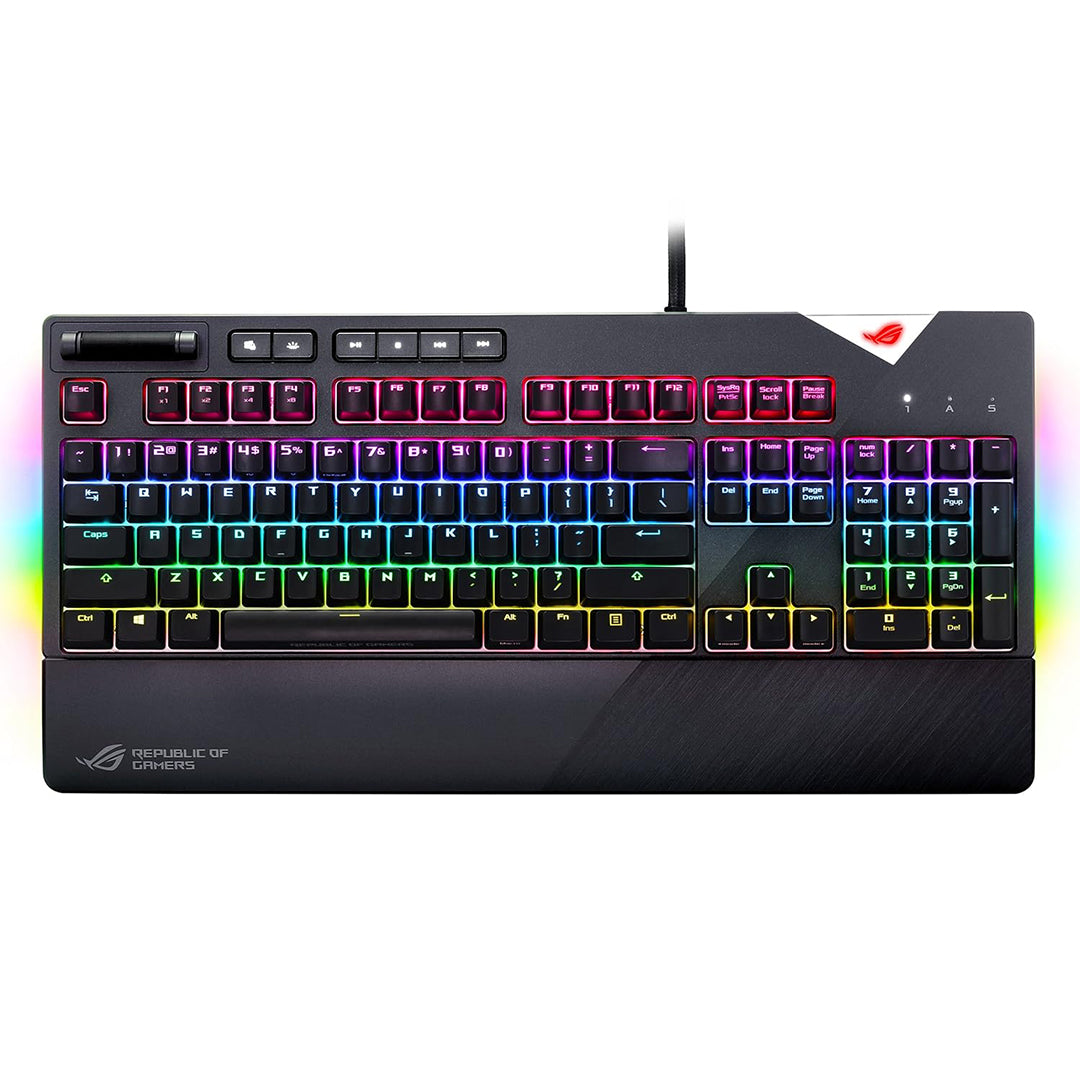 ASUS ROG Strix Flare RGB mechanical gaming keyboard with Cherry MX switches, customizable illuminated badge and dedicated media keys for gaming -ROG Strix Flare
