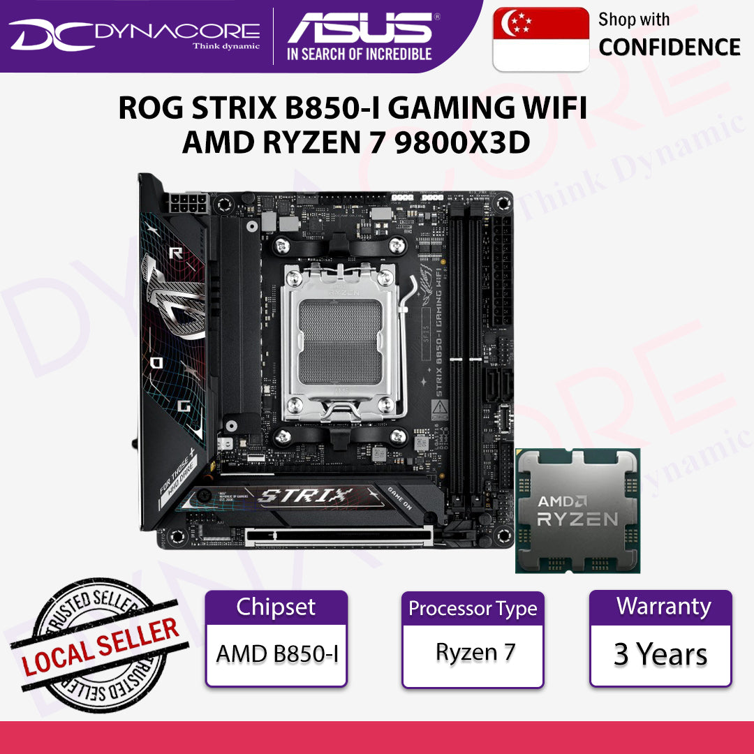 ASUS ROG STRIX B850-I GAMING WIFI ITX Motherboard + AMD RYZEN 7 9800X3D Processor/CPU