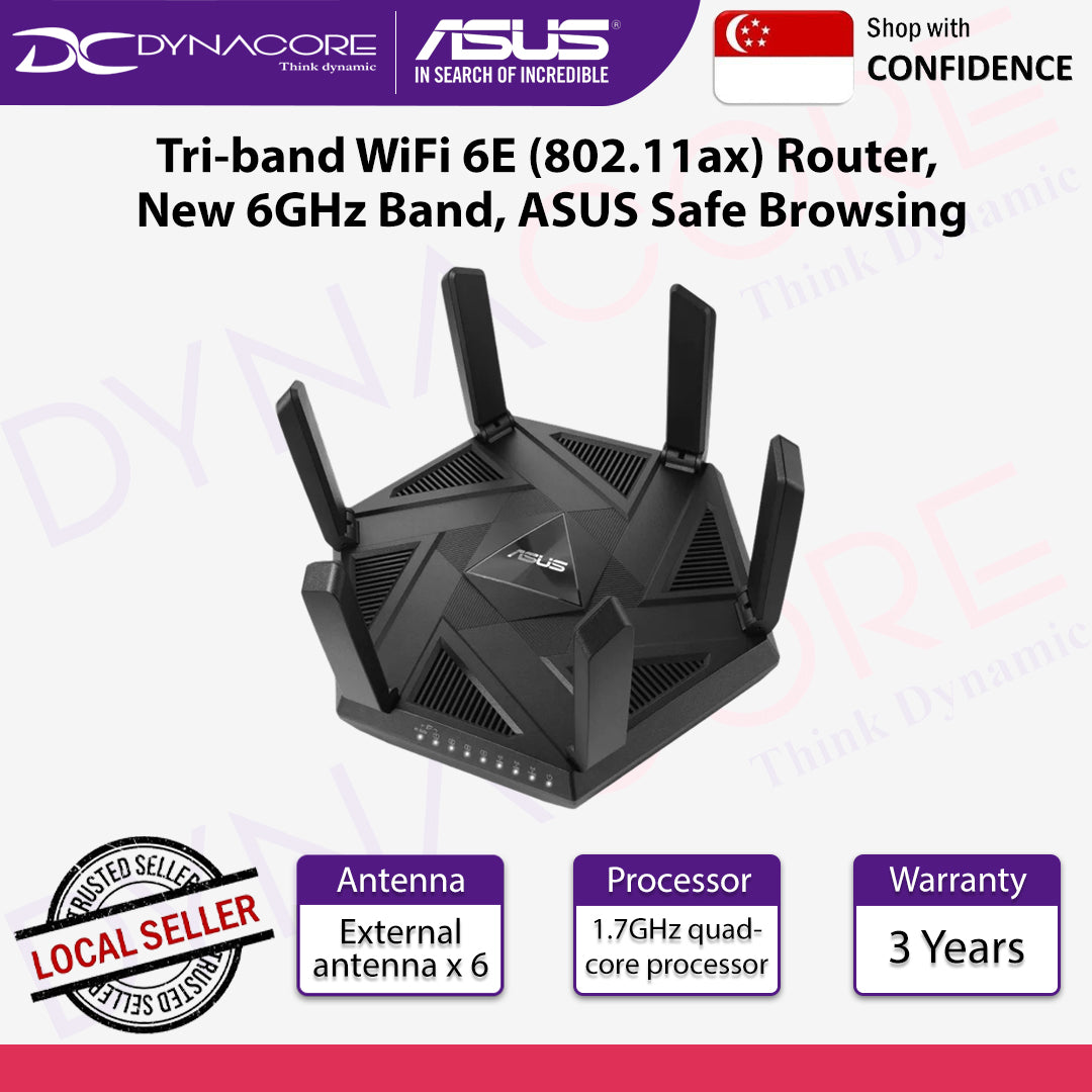 ASUS RT-AXE7800 Tri-band WiFi 6E (802.11ax) Router, New 6GHz Band, ASUS Safe Browsing - 4711387356692