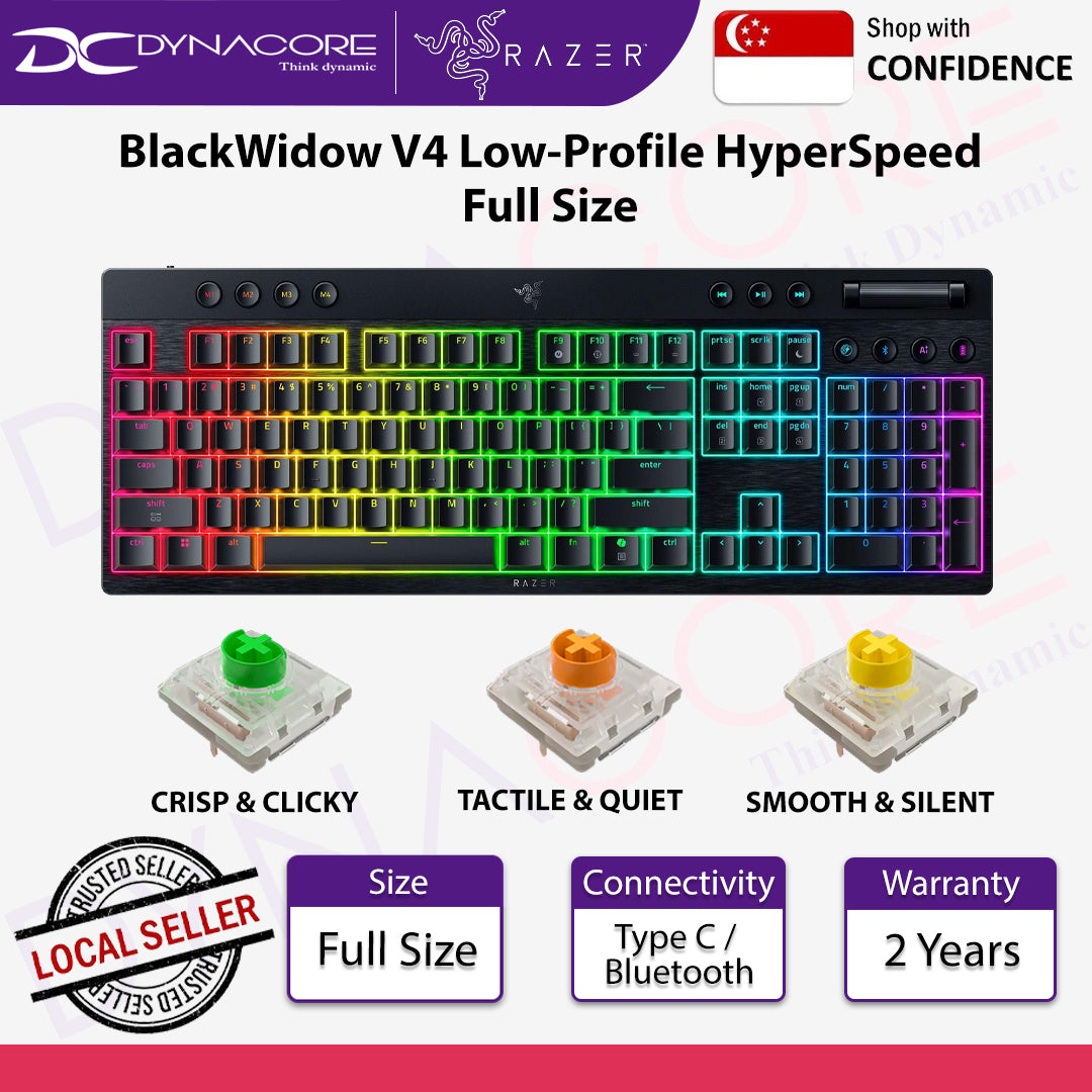 Razer BlackWidow V4 Low-Profile HyperSpeed Razer Green & Orange & Yellow Switch Full Size Keyboard - 8886419349587 /  8887910072295 / 8887910072981