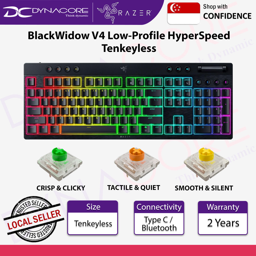 Razer BlackWidow V4 Low-Profile HyperSpeed Razer Green & Orange & Yellow Switch Tenkeyless Size Keyboard - 8887910073612 / 8887910073759 / 8887910073773