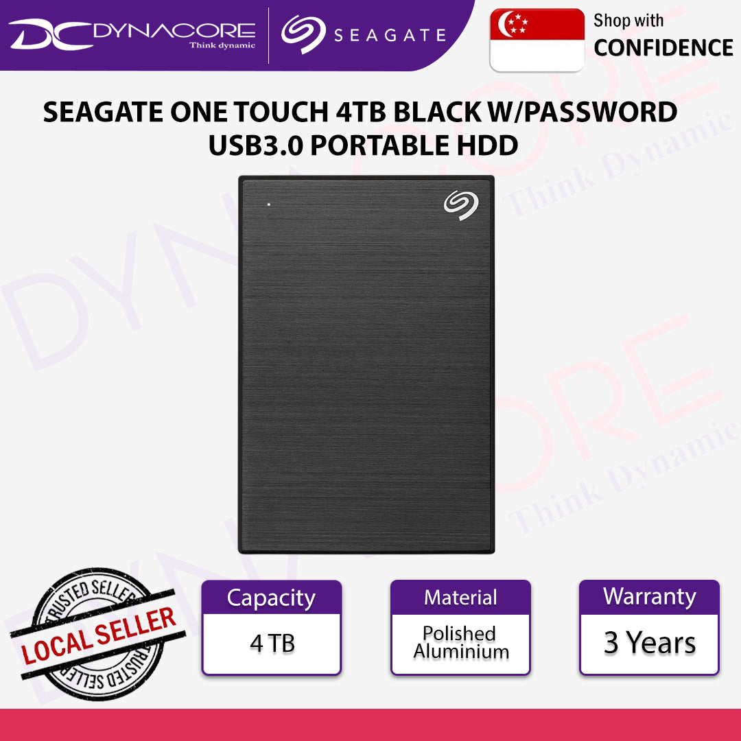 Seagate One Touch 4TB External HDD with Password Protection - Black - 3660619041800
