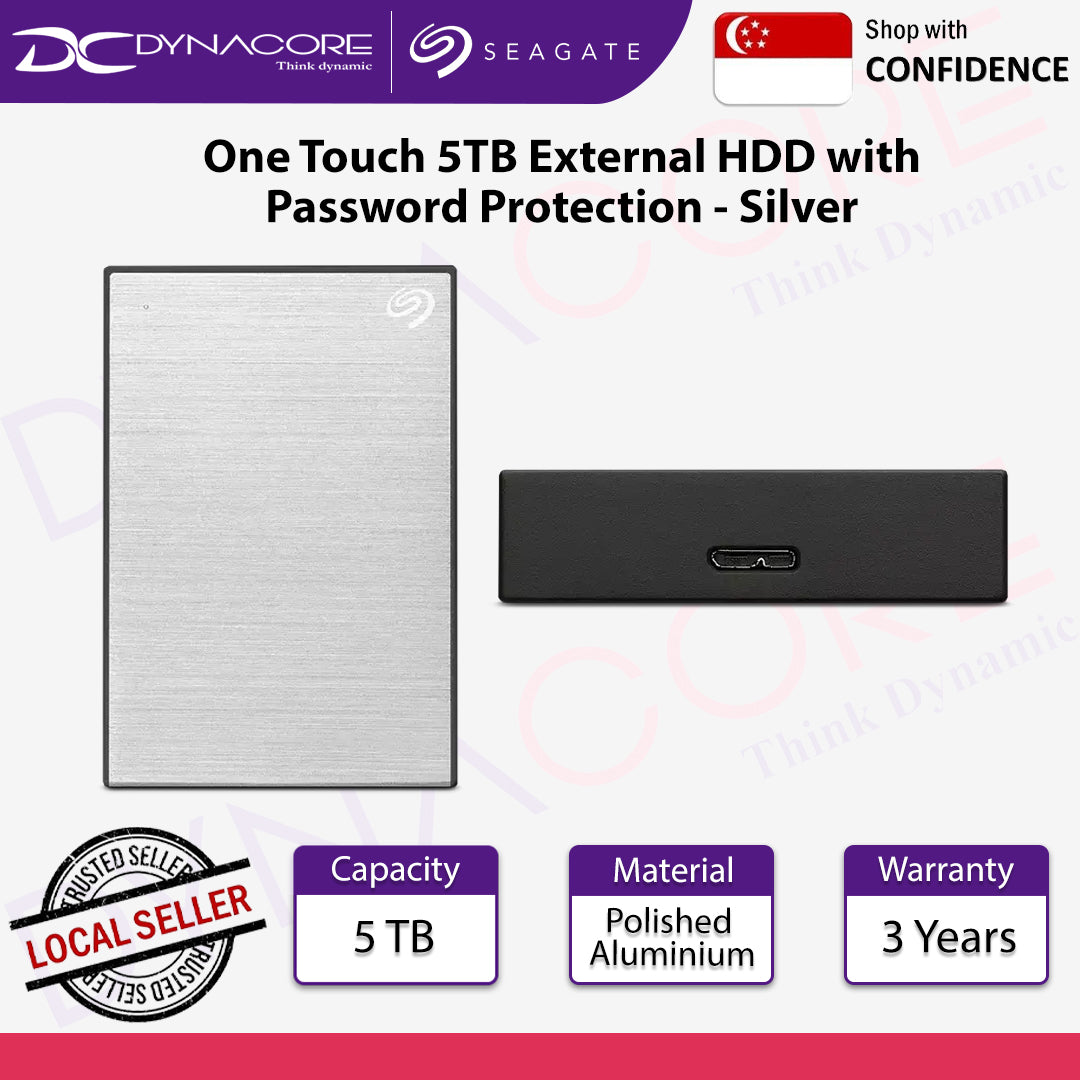 Seagate One Touch 5TB External HDD with Password Protection Silver - 3660619041831