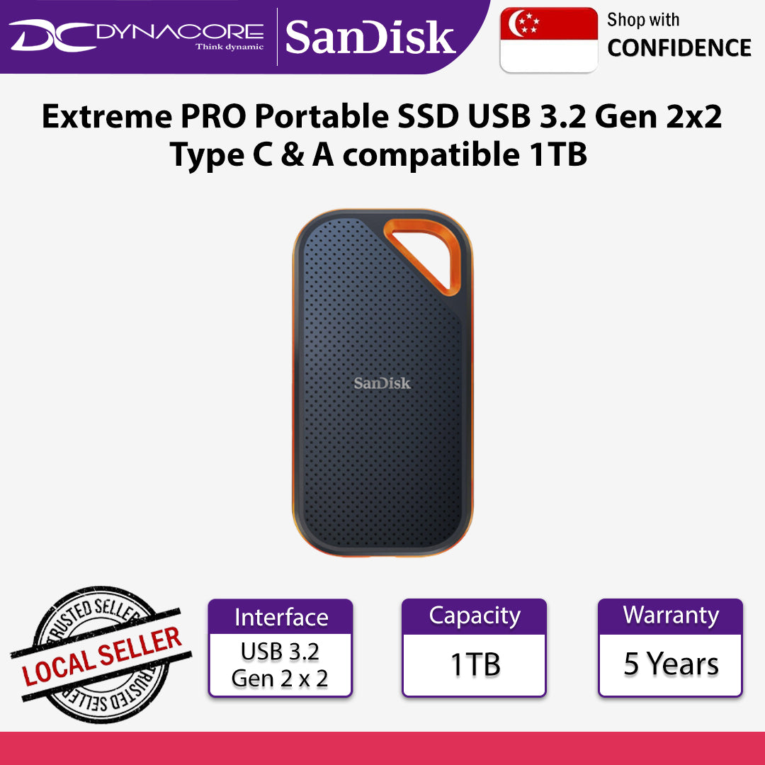 SanDisk Extreme PRO Portable SSD SDSSDE81 USB 3.2 Gen 2x2 Type C and Type A compatible 1TB - 619659181284