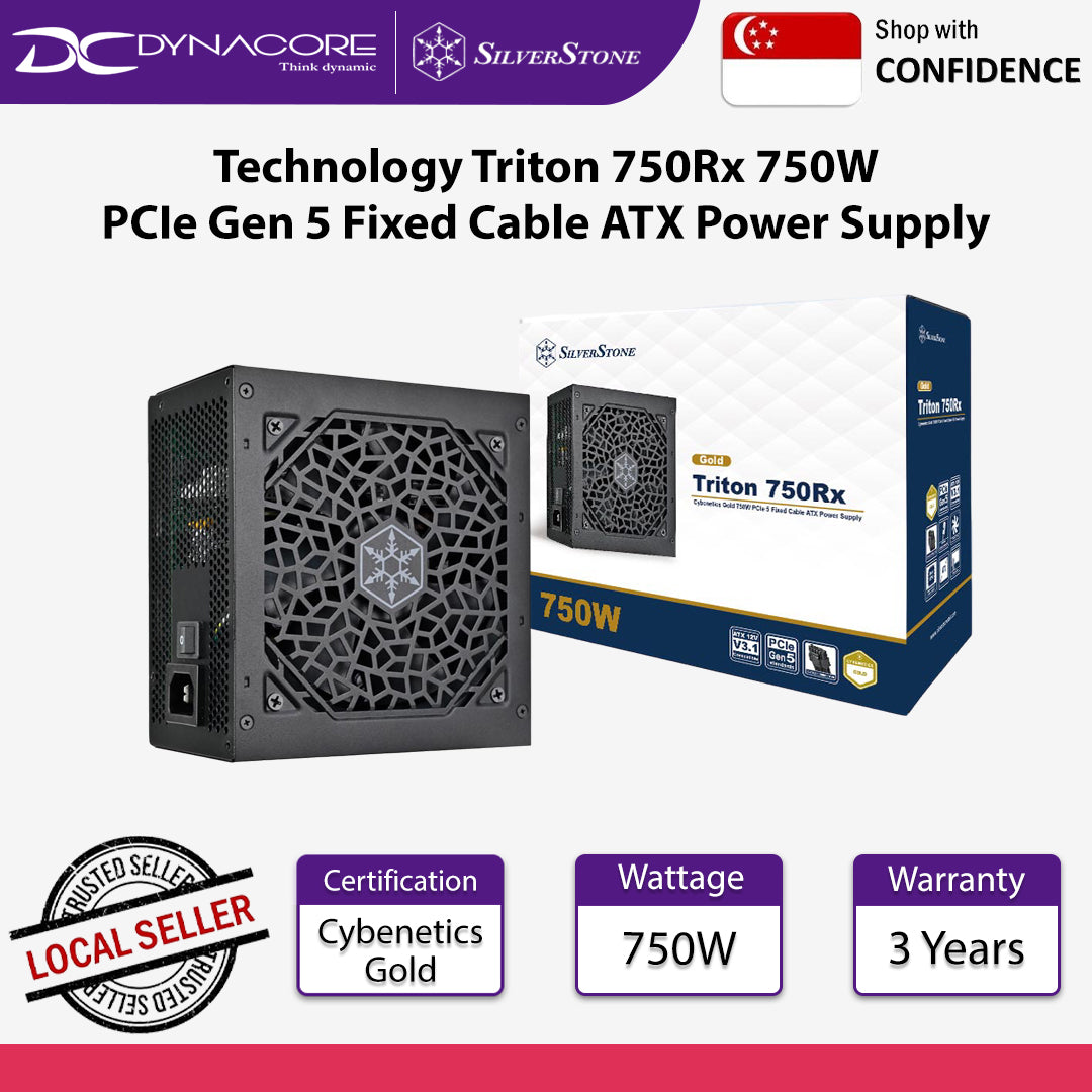 SilverStone Technology Triton 750Rx 750W PCIe Gen 5 Fixed Cable ATX Power Supply - 844761028411