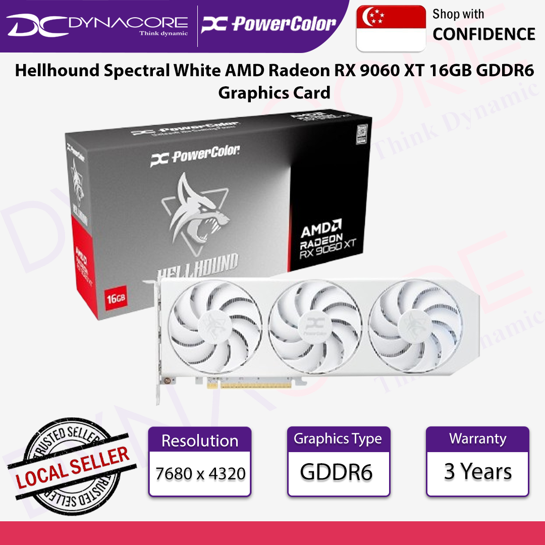 PowerColor Hellhound Spectral White AMD Radeon RX 9060 XT 16GB GDDR6 Graphics Card - 4713436176053