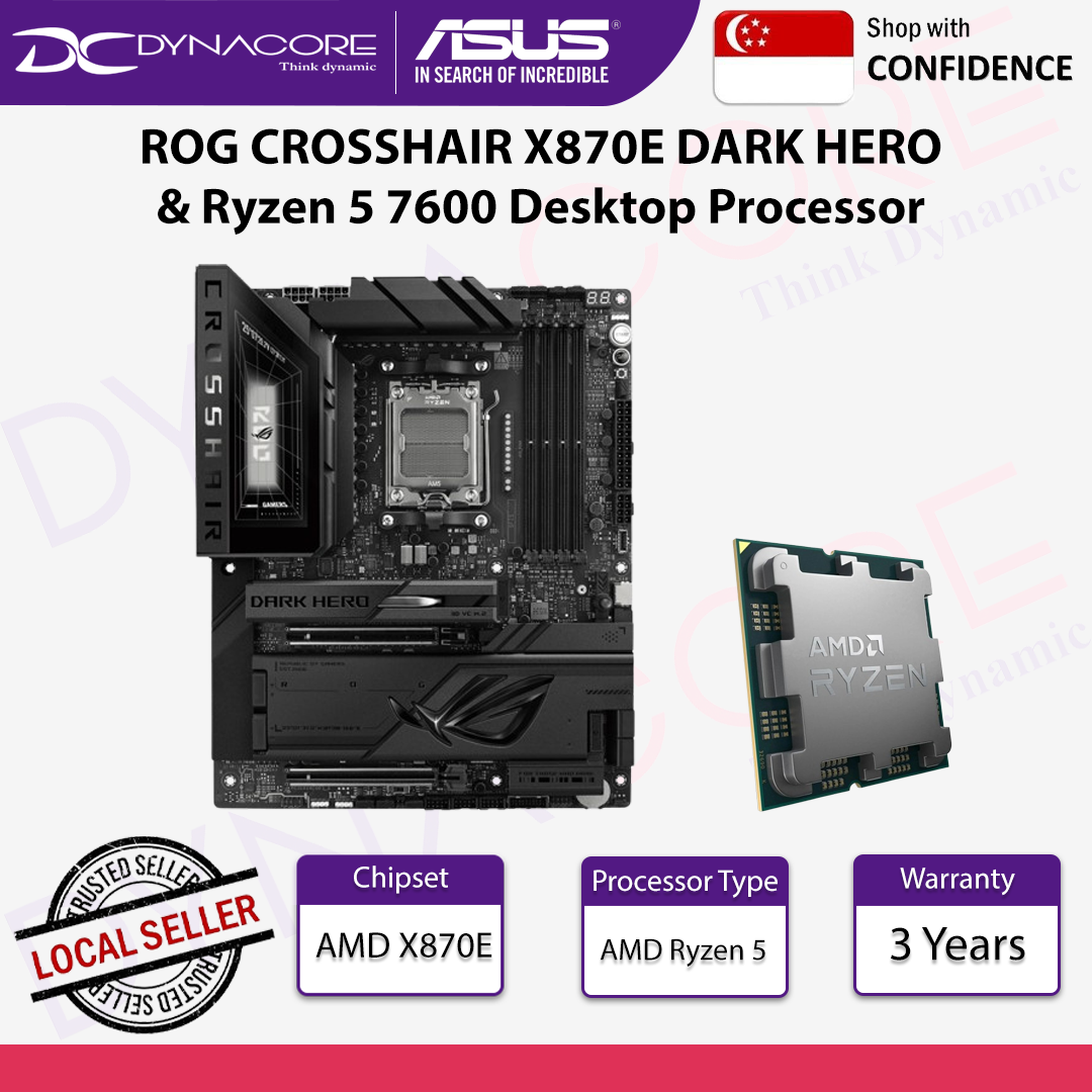 ASUS ROG CROSSHAIR X870E DARK HERO MOTHERBOARD & AMD Ryzen 5 7600 Desktop Processor - 4711636398688+730143314572