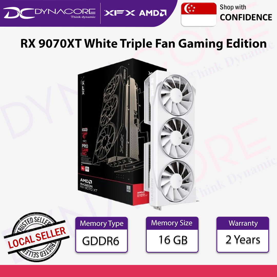 XFX Swift AMD Radeon RX 9070XT White Triple Fan Gaming Edition  16GB GDDR6 Graphics Card - 840191502767