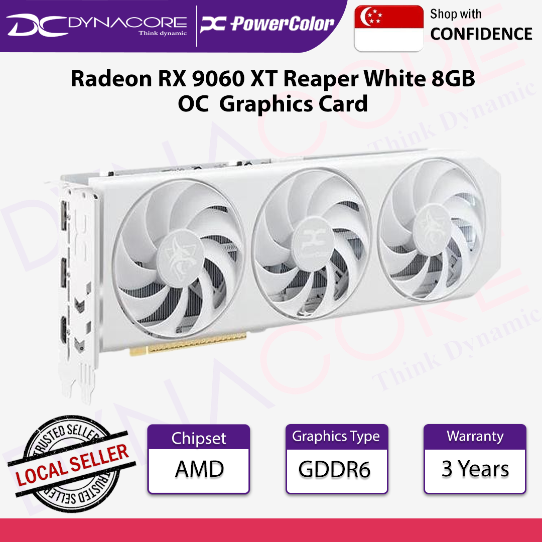 PowerColor Radeon RX 9060XT Reaper White 8GB OC Graphics Card - 4713436176084