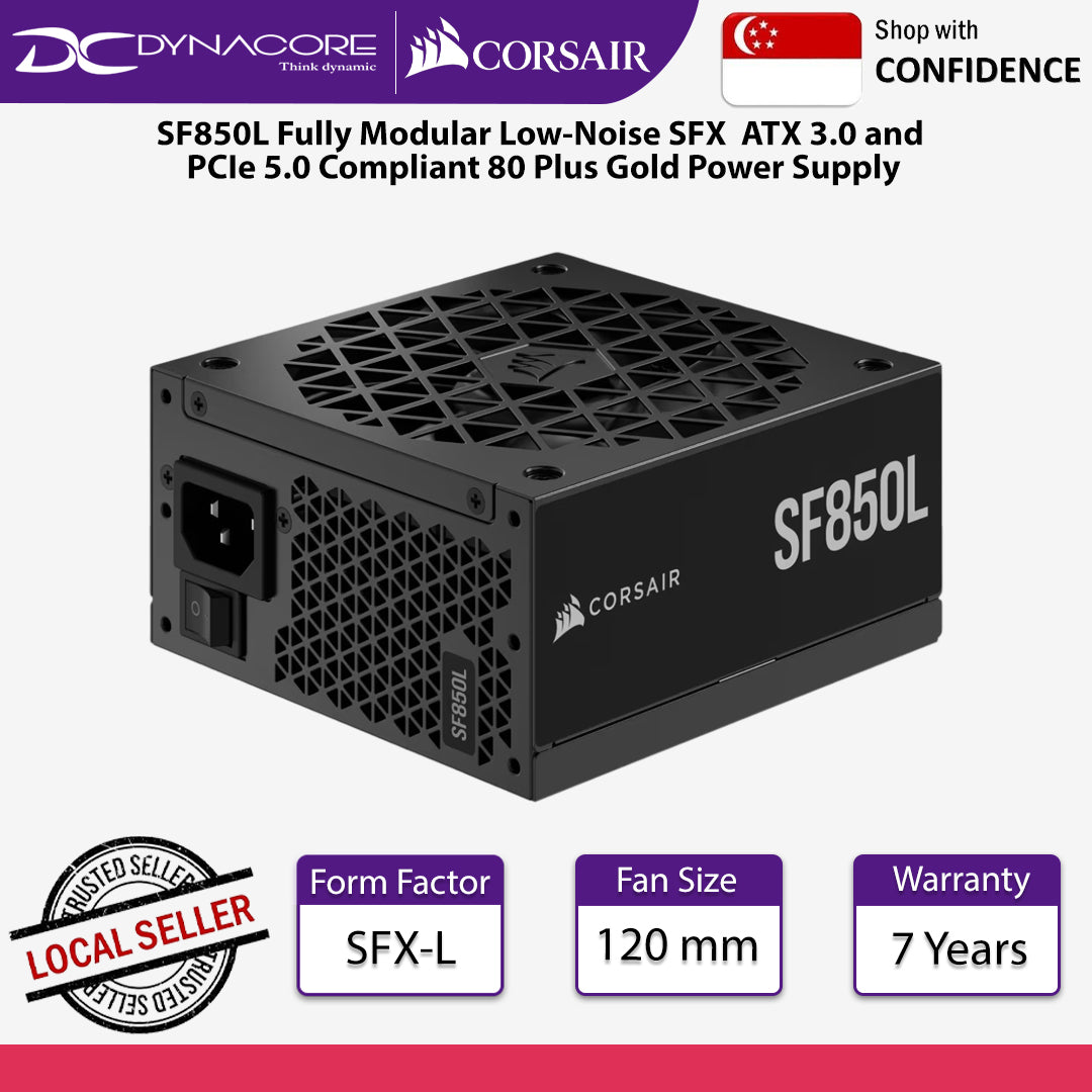 Corsair SF850L Fully Modular Low-Noise SFX  ATX 3.0 and PCIe 5.0 Compliant 80 Plus Gold Power Supply - 840006646297