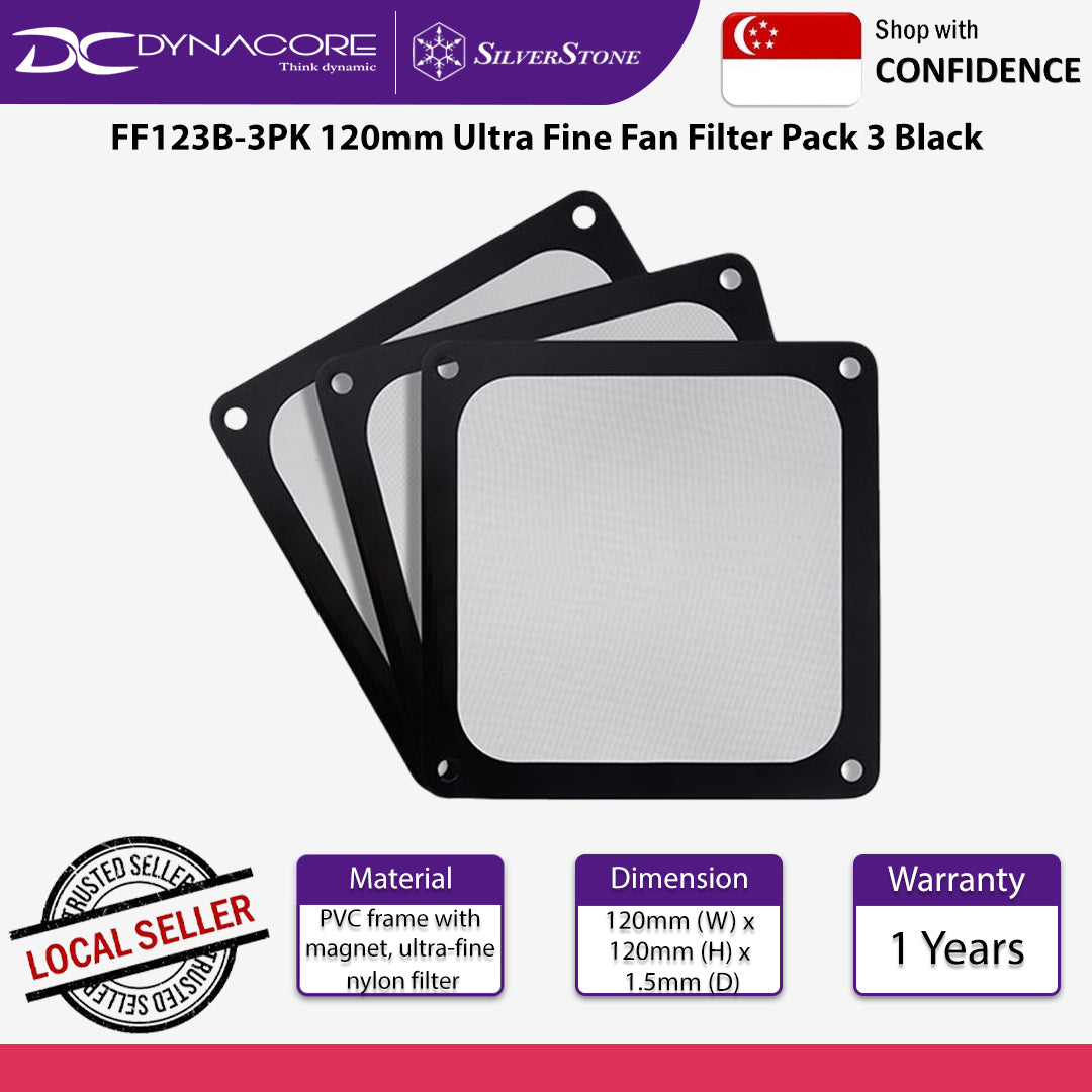 SilverStone FF123B-3PK 120mm Ultra Fine Fan Filter Pack 3 Black - SST-FF123B-3PK
