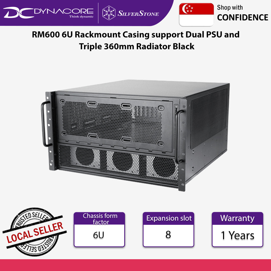 SilverStone RM600 6U Rackmount Casing support Dual PSU and Triple 360mm Radiator Black - SST-RM600
