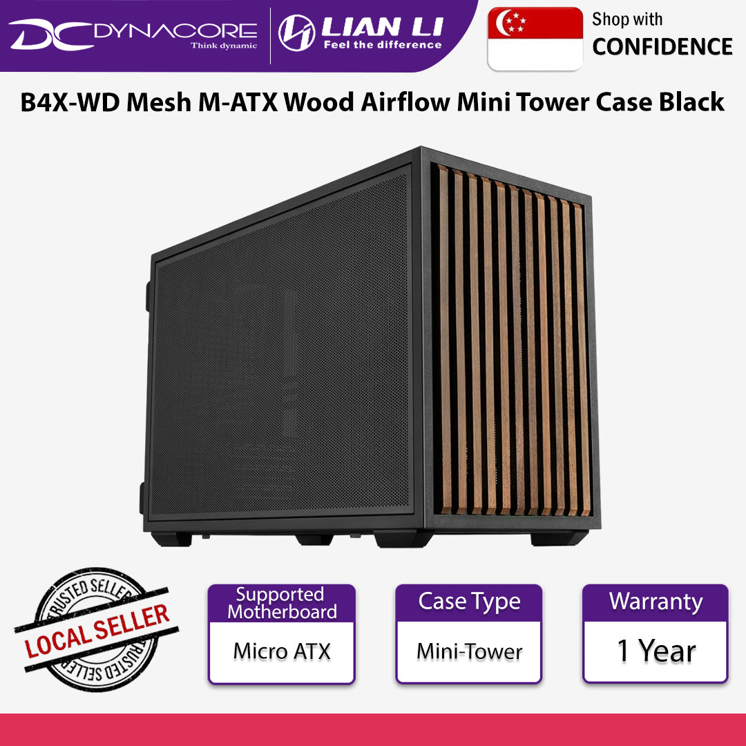 Lian Li B4X-WD Mesh M-ATX Wood Airflow Mini Tower Case Black - LIANLIB4WOODBLK