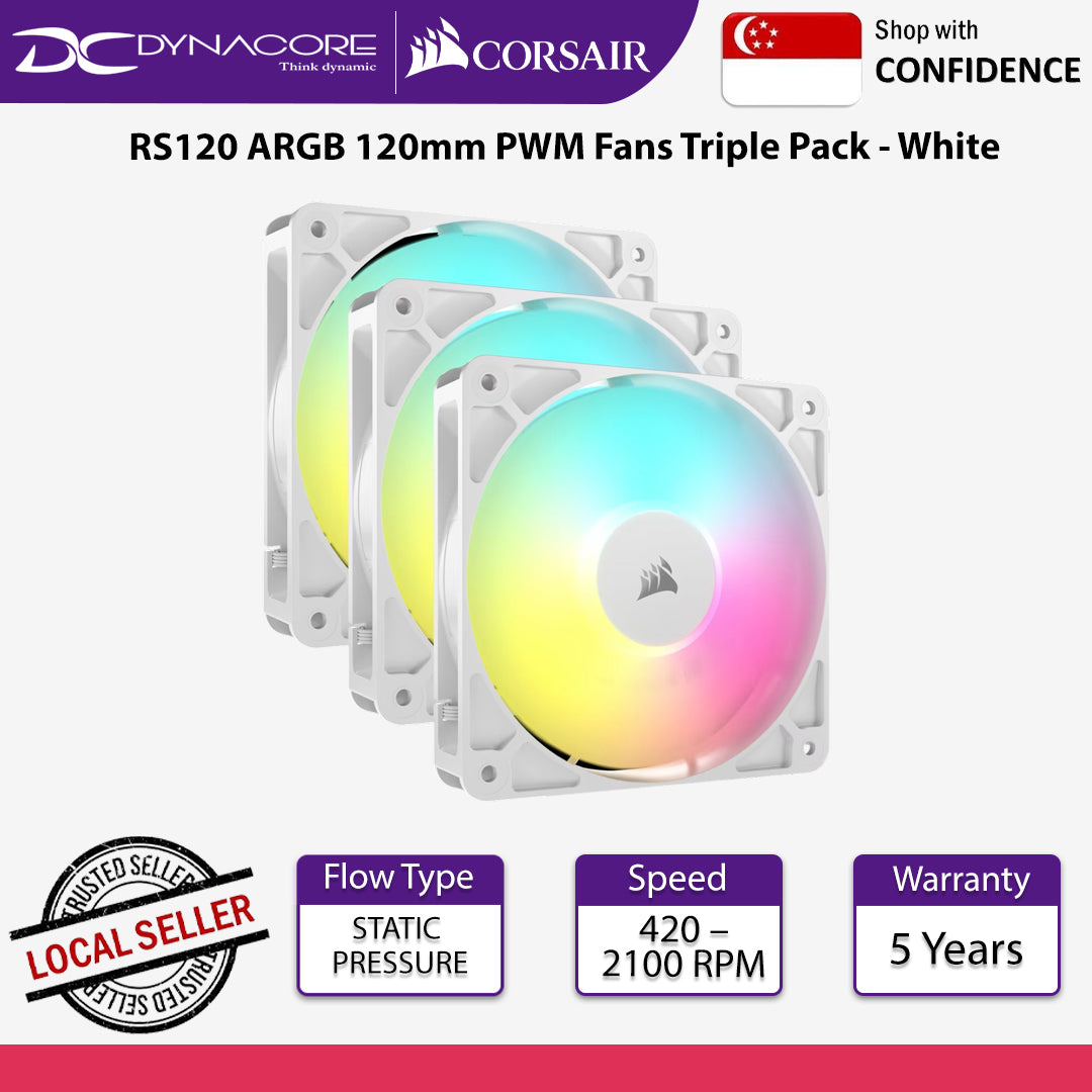Corsair RS120 ARGB 120mm PWM Fans Triple Pack - White - 840006684176