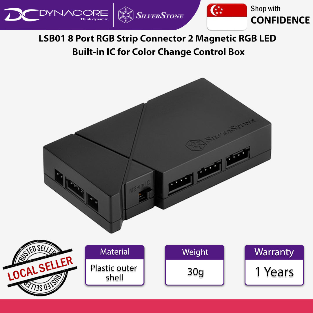 SilverStone LSB01 8 Port RGB Strip Connector 2 Magnetic RGB LED Built-in IC for Color Change Control Box - SST-LSB01
